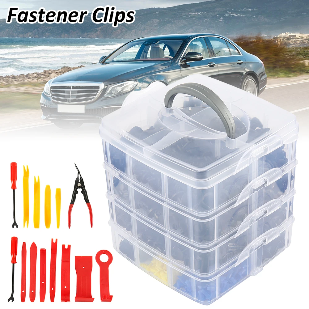 

650pcs Fastener + Tools Boxed Mixed Car Door Bumper Panel Fender Retainer Push Rivet Fastener Clips Car Body Push Pin Rivets