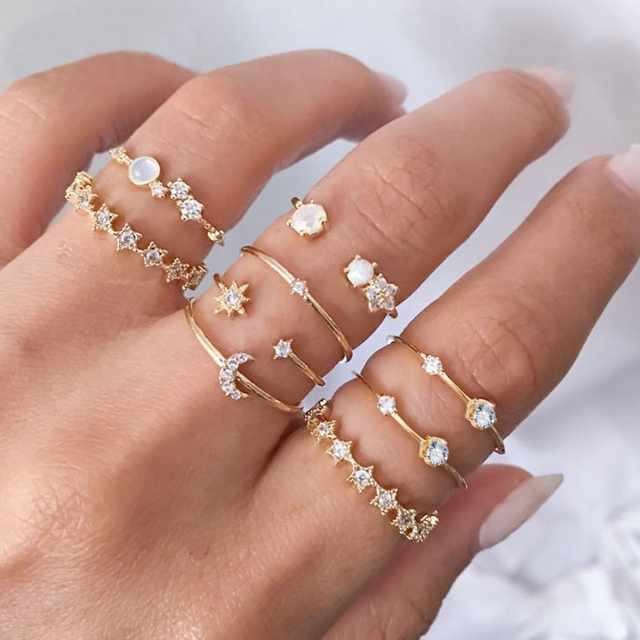 Gold Wide Chain Finger Ring Set Women's Vintage Hollow Irregular Big Love Heart Snake Knuckle Ring Bohemian Jewelry Gift
