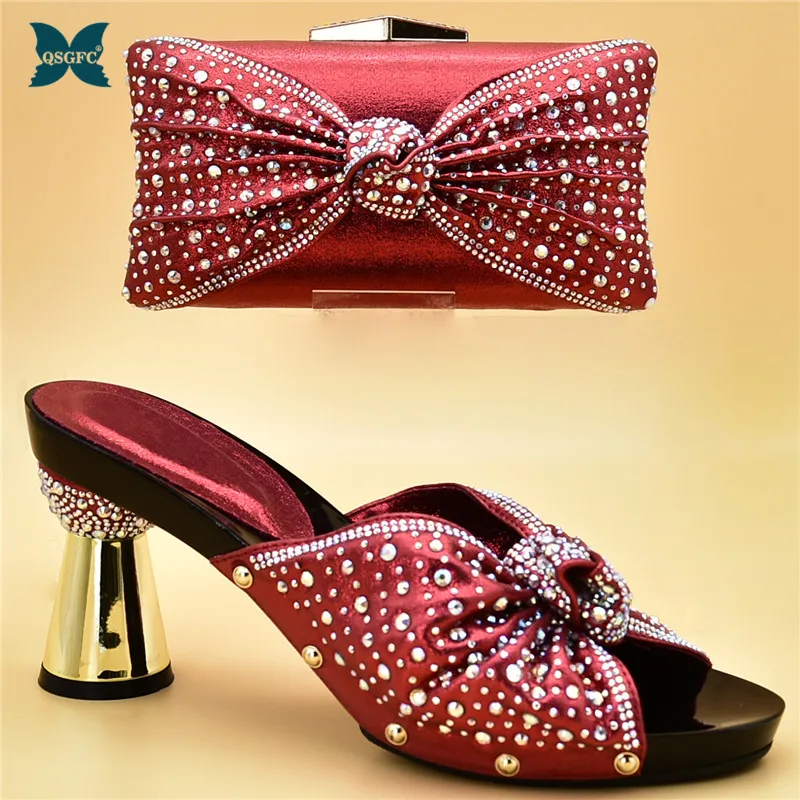 

latest style Italian design African Wedding Shoes and Bag Set Red Color Italian Shoes with Matching Bags Nigerian Women party