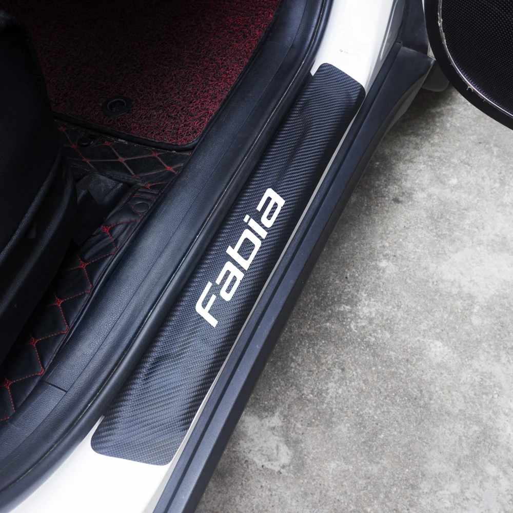 

4pcs Leather Car Door Sill Protector Sticker For Skoda Fabia 1 2 3 2000-2019 Auto Door Threshold Plate Guard Sticker Accessories
