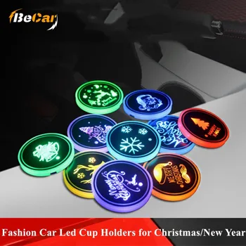 

For Christmas Festival IP76 Waterproof Car Led Pad Mats Lights Atmosphere Light Cup Holder USB Charging Decoration For New Year