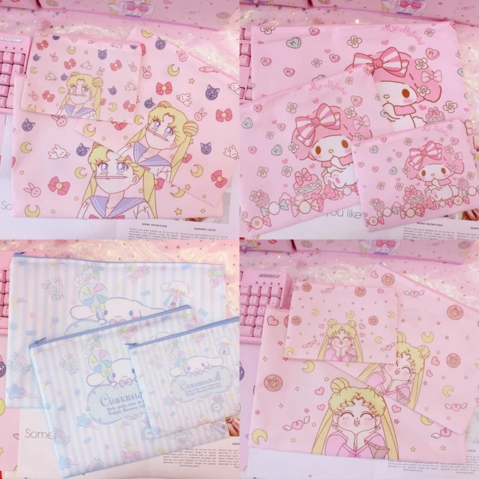 

3pcs/set Canvas Cartoon Melody Girls A4 A5 A6 document bag student stationery Storage Bags