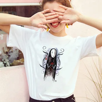 

Lus Los Plus Size Women T Shirt Short Sleeve Spirited Away No Face Man Printed Tshirt White Graphic Top Tees Female T-shirts