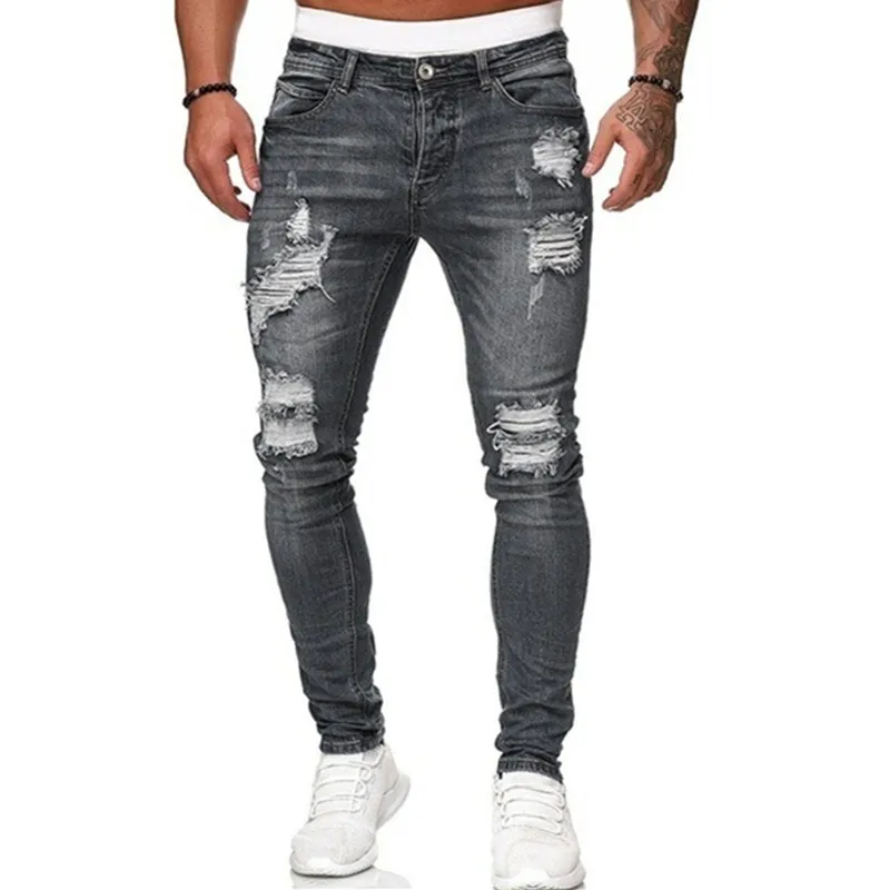 Hombre Vaqueros Hip Hop Negro Azul Cool Skinny vaqueros Slim Vaquero elástico pantalones de gran tamaño para hombre Casual jogging jean