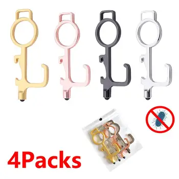 

Keyring Door Opener Hygiene Hand Touch Screen Buttons Keychain Bottle Opener Beer Antimicrobial Elevator Portable Key Chain