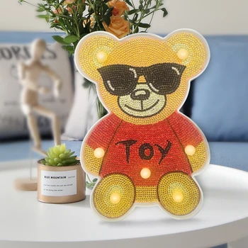 

New 5D Full Drill Diamond Painting LED Lamp Light Bear Mosaic Embroidery Cross Stitch Kit Home Decoration Gift New Arrival Christmas Gift