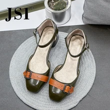 JSI/женские туфли-лодочки однотонные женские туфли на квадратном каблуке средней высоты с пряжкой демисезонные туфли-лодочки женская обувь из микрофибры je95