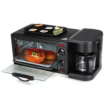 

220V 3 In 1 Multifunction Breakfast Machine Electric Pizza Bread Toaster Oven Frying Pan Coffee Maker Mini Oven Kitchen Tools