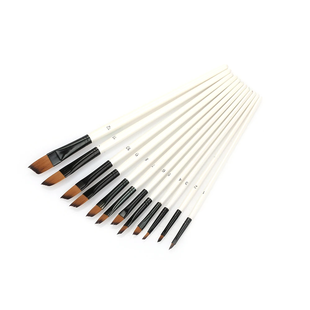 Brush Pen Delicate Durable Nylon 12Pcs Craft Art Drawing Supplies Painting Brush Acrylic Nylon Hair Paintbrush
