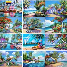 PhotoCustom Framed Paint By Number Seaside Landscape Drawing On Canvas Gift DIY Pictures By Numbers Kits Decor