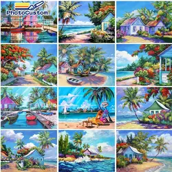 Kits de peinture encadrée par numéros, photo personnalisée, paysage de bord de mer, dessin sur toile, cadeau, bricolage d'images par numéros, décor 