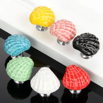 Fashion Ceramic Dresser Knobs shell Drawer Cabinet Kitchen Cupboard Decorative Furniture Handle Home colorful conch Pull screw