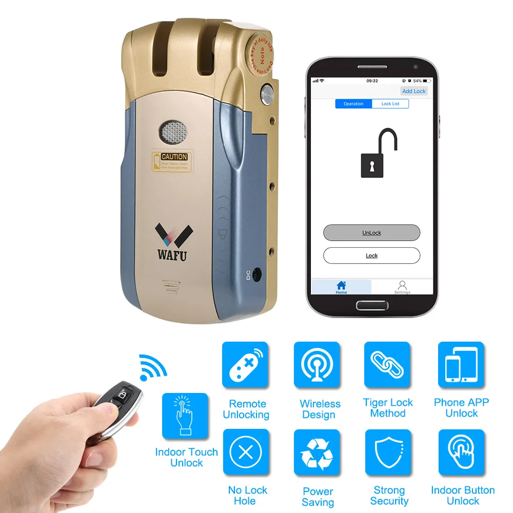 

Keyless Entry Door Intelligent Lock Home Smart Remote Control Lock iOS Android APP Unlocking with 4 Remote Keys