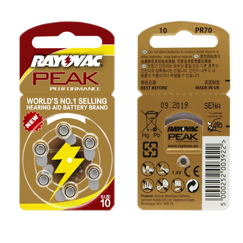 Аккумуляторы для слухового аппарата RAYOVAC 6 шт./1 карта 1 45/PR70/10 в диаметр 5 8 мм