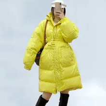 Яркий Зимний пуховик для женщин с поясом на талии, тонкая Длинная Повседневная куртка с капюшоном, женский модный фиолетовый Зимний пуховик для женщин 644