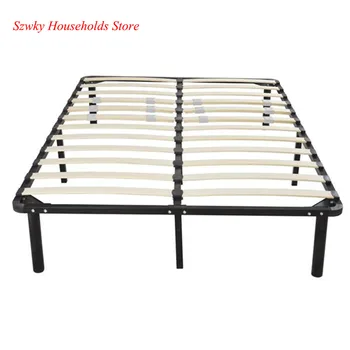 

79*59*14 Wooden Bed Slat and Metal Iron Stand King Size Iron Bed Black Practical Bedroom Furniture