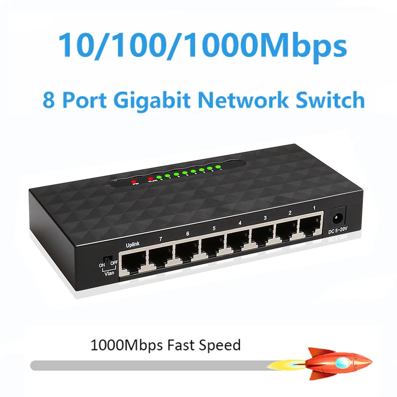 Switch de Rede Gigabit Ethernet Smart Switcher Alto Desempenho Hub Rj45 Internet Splitter para Escritório e Escola Portas 1000mbps