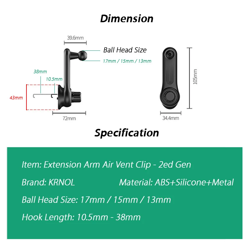 Nâng Cấp Mở Rộng Cánh Tay Lỗ Thông Khí Kẹp Cho Xe Ô Tô Giữ Điện Thoại 13Mm 15Mm 17Mm Bóng Đầu Núi lỗ Thoát Khí Hỗ Trợ Điện Thoại Trên Xe Ô Tô car cup phone holder