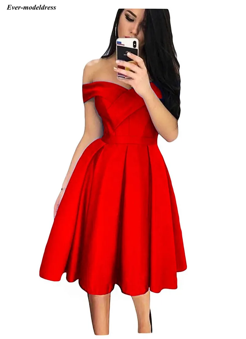 

Short Graduation Dresses 2019 Off Shoulder Lace Up Back Knee Length Homecoming Dresses Prom Party Gowns Cheap