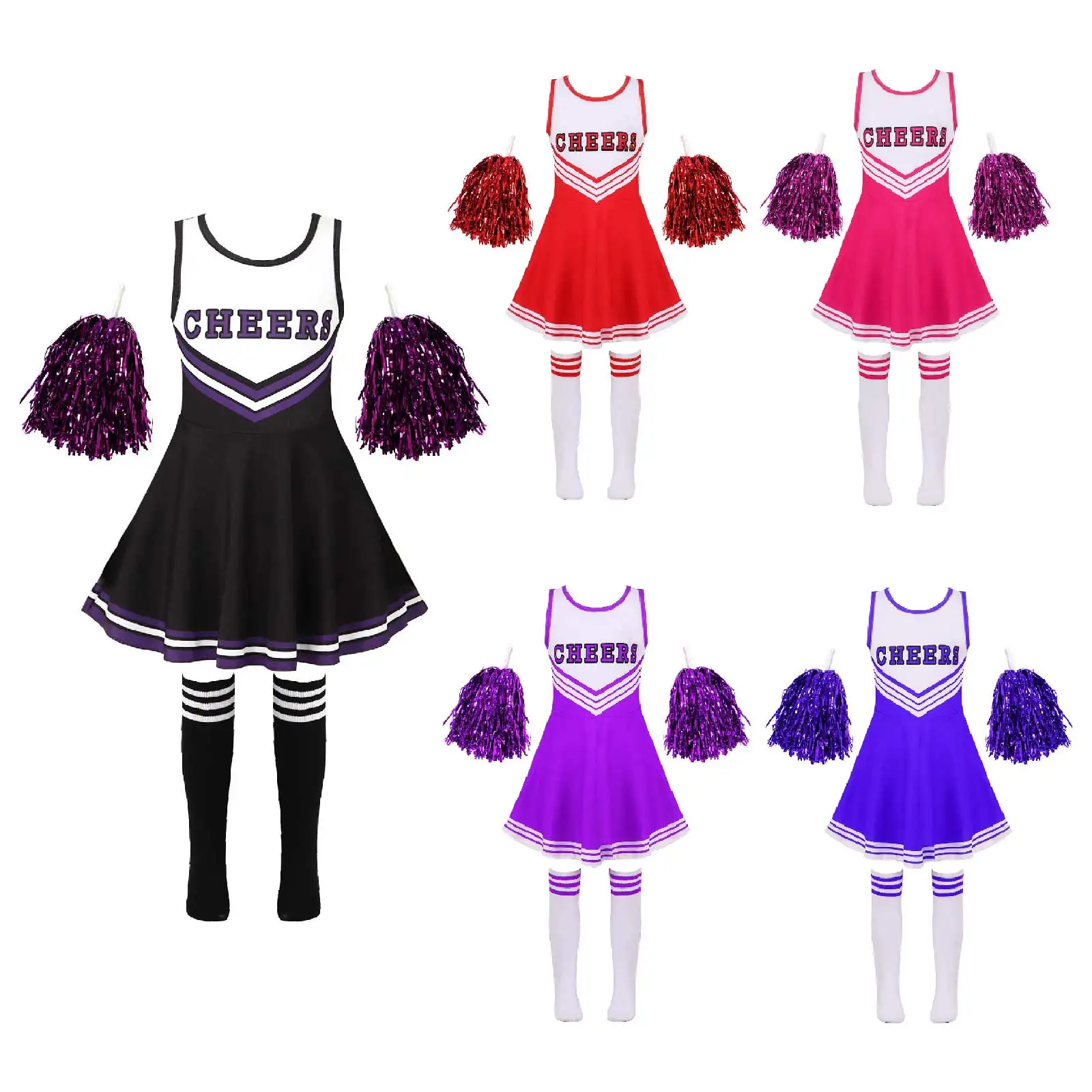 Kids clothing set, girls clothing set-Kid Girls Cheerleading Costumes, Uniform Letter Print Cosplay Roleplay Dress with Socks For School Girls Stage Performance Sets