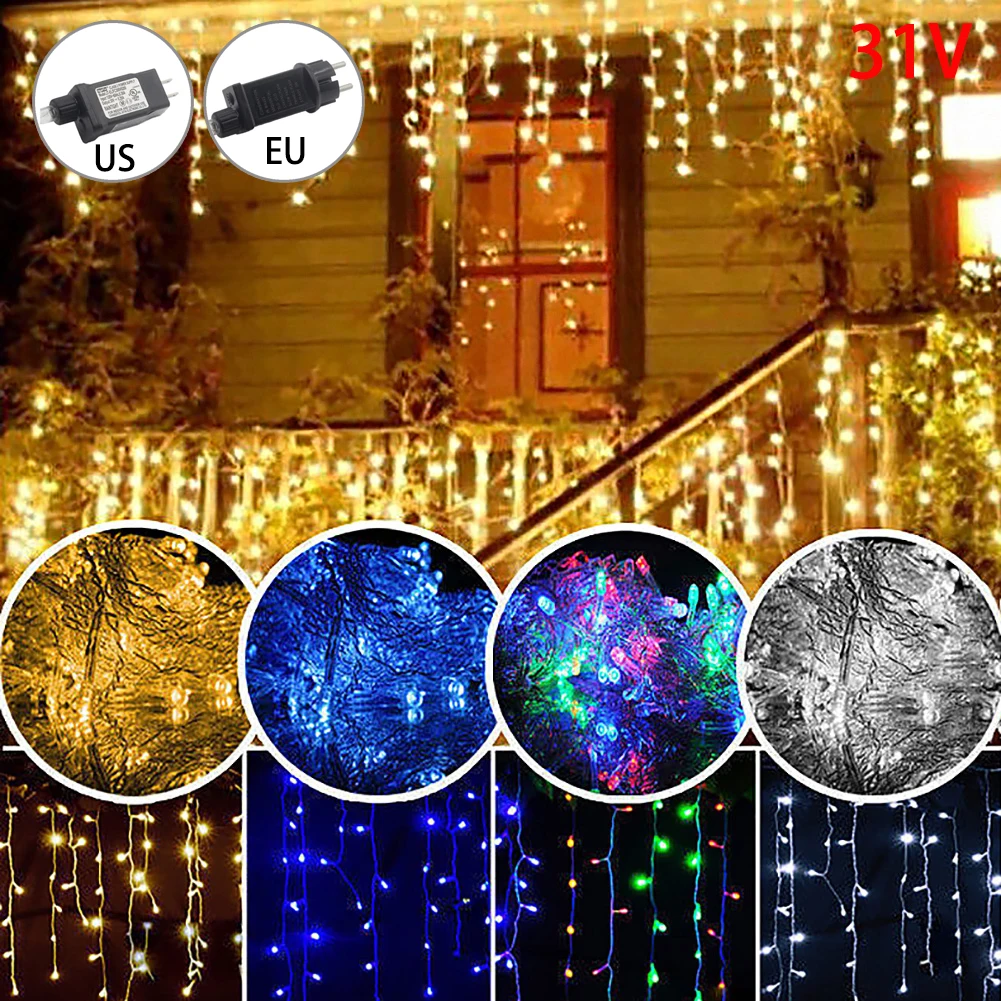 

LED Icicle WIndow Curtain Lights Waterproof 8 Modes USP/EUP Fairy String Lights Outdoor Home Garden Christmas Holiday Decor Lamp