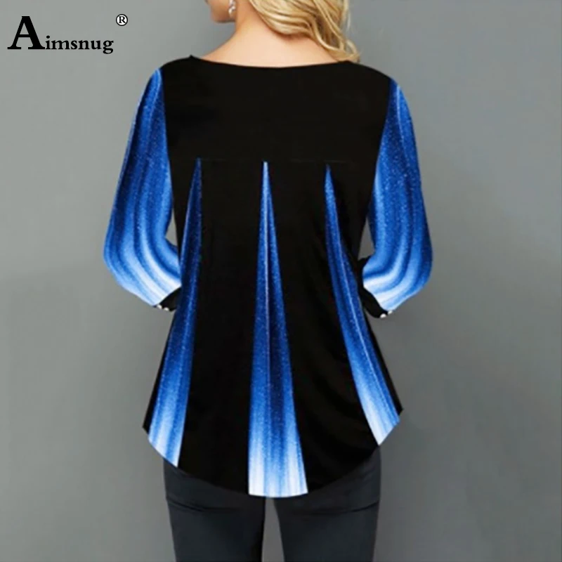 Aimsnug 2020 Women New Summer Street hipster Print Blue Tops 3/4 Sleeve Loose Ladies Tee Shirt Plus Size 4xl 5xl Female T-Shirt