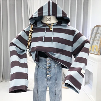 

Striped Hooded Long-Sleeved T-shirt Women's 2020 Autumn New Korean-Style Loose Slimming Casual Top Fashion Women Sweatshirt