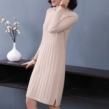 

Solid Women Half Turtleneck Black Sweater Dress Loose Knitted Autumn Dress Women Long Sleeve with Hairball Solid Korean Dress