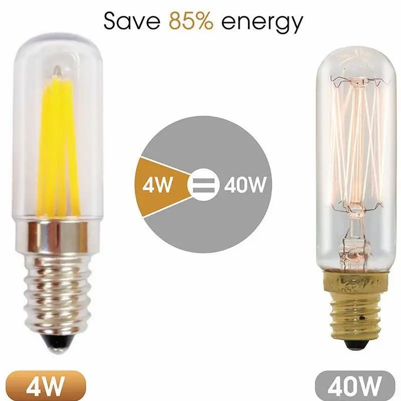 2pcs E12 E14 에디슨 LED 전구 4W 냉장고 빛 PC 투명도 램프 샹들리에에 대 한 220V 필 라 멘 트 COB 램프 교체 40W HalogenLamps