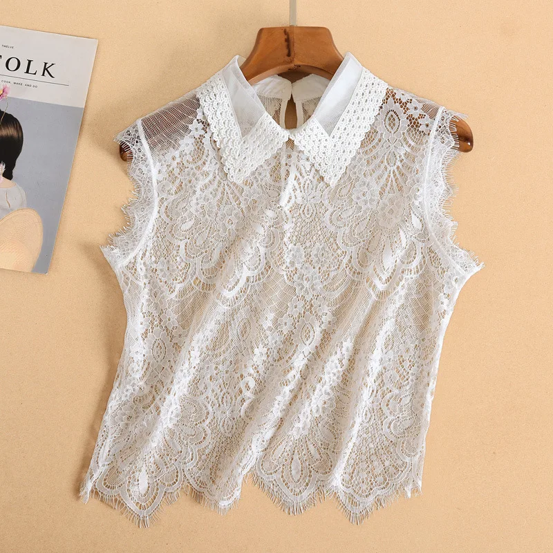 

Women White Lace Hollow Embroidery Fake Collars Female Shirt Detachable Collar Girls Vest Cropped Tops False Collars