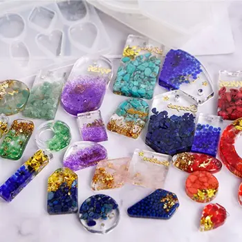 

2 Pcs/set New DIY Crystal Epoxy Mould UV Resin Necklace Pendant Earrings Mold N58F