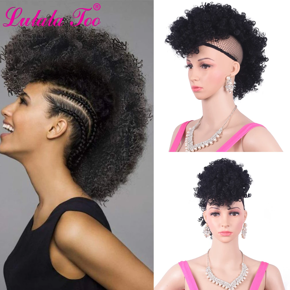 Short High Puff Afro Kinky Curly Ponytail Wig With Bangs For Women  Synthetic Mohawk Pony Tails Clip In Hair Extensions - Synthetic Ponytails(for  White) - AliExpress