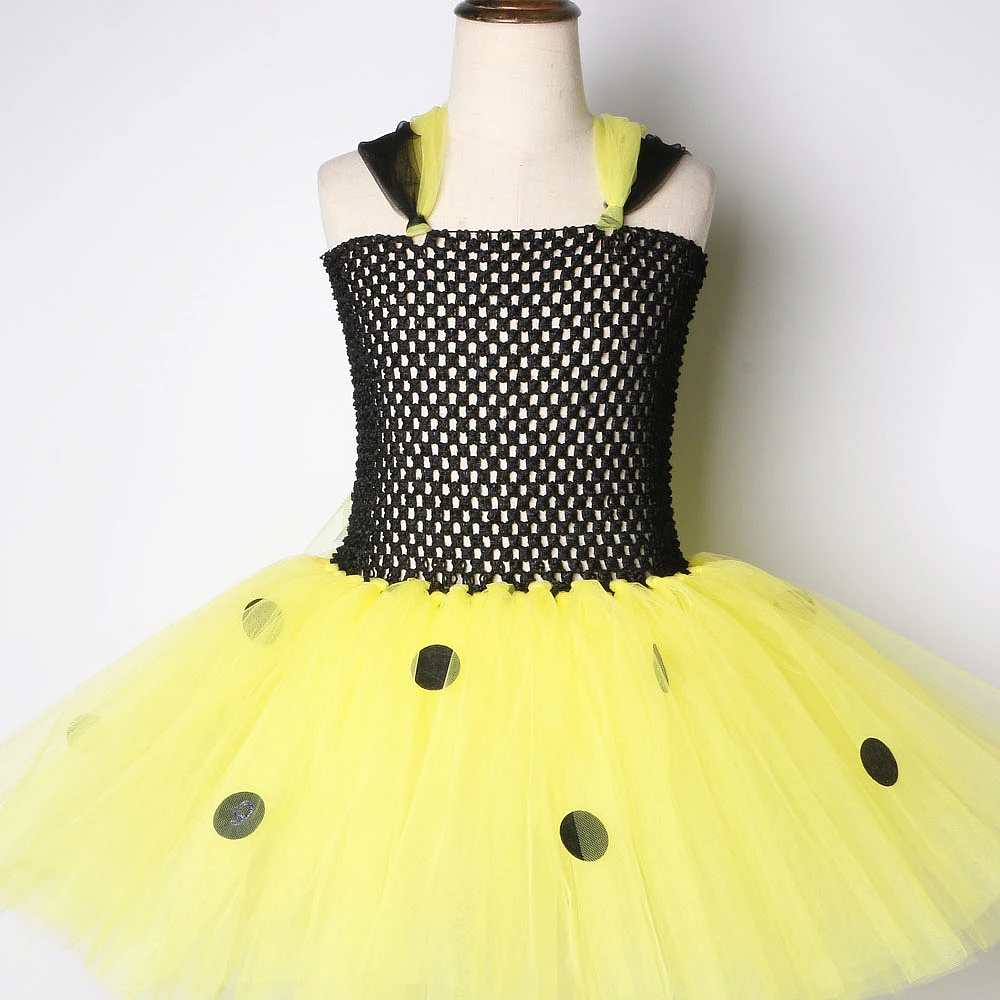 Детское платье в горошек с пчелами| |