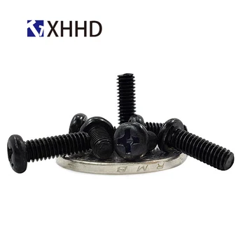 

M2 M2.5 M3 M4 Pan Head Machine Screw Metric Thread Phillips Cross Recessed Round Head Bolt Iron Steel Black