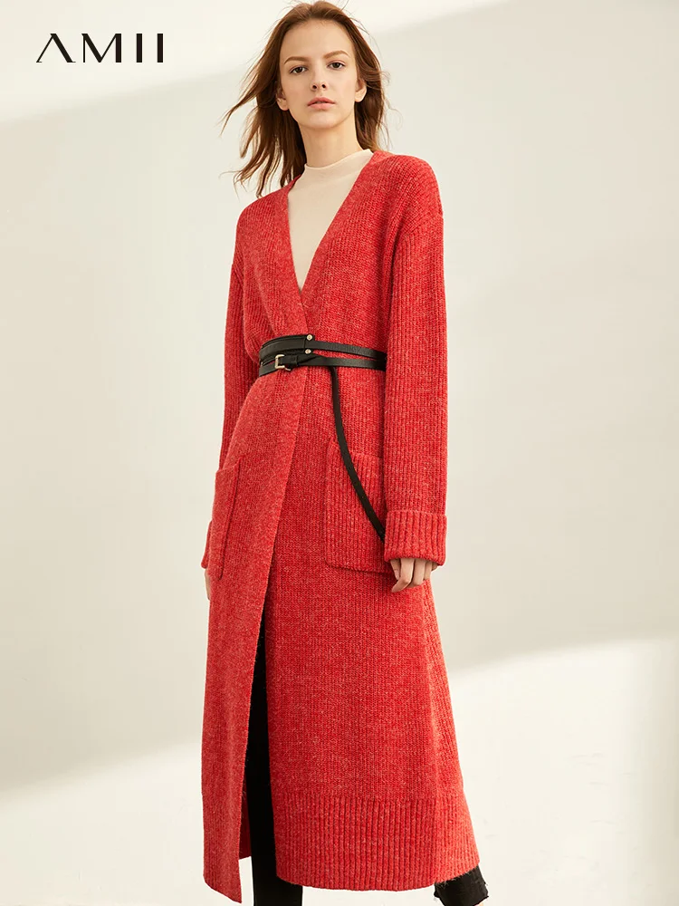 

Amii minimalist foreign style fashion lazy wind sweater coat women 2019 autumn new fall shoulder sleeve pocket cardigan coat
