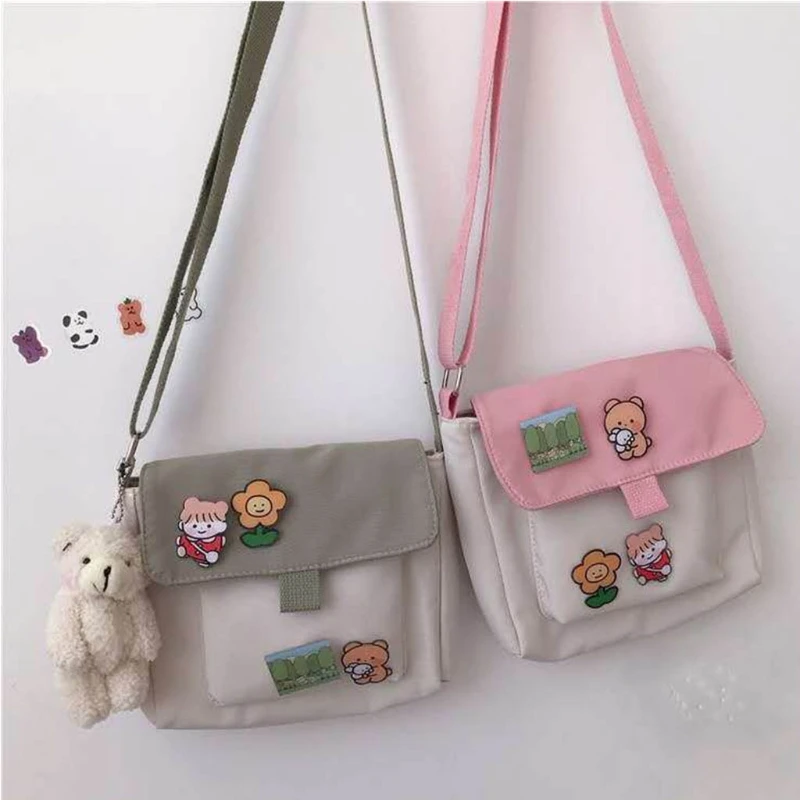 Bolso de compras con estampado Kawaii para mujer, bandolera de lona para ocio y tienda diaria