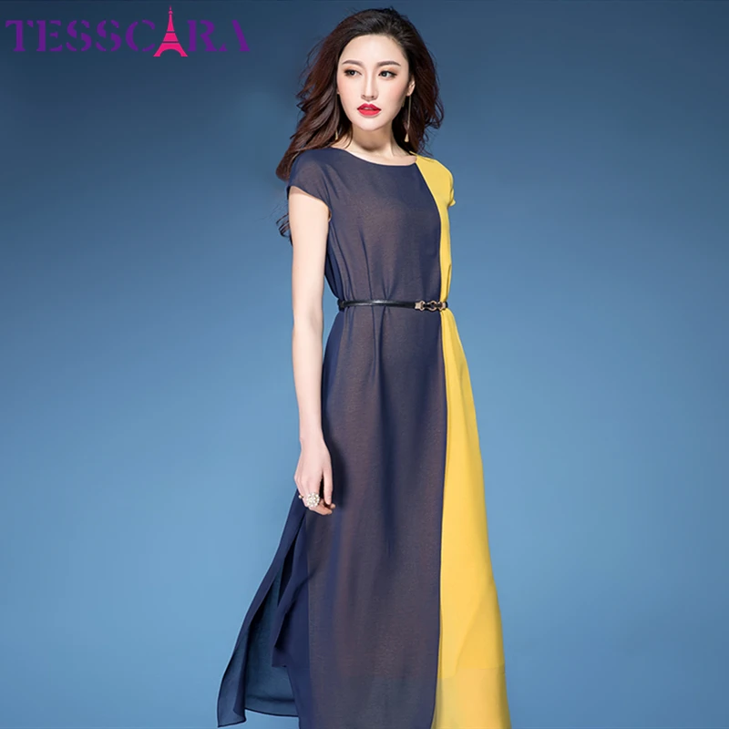 TESSCARA женское летнее Длинное Элегантное шифоновое платье, женские модные офисные вечерние платья, Винтажный дизайн, высокое качество, vestidos