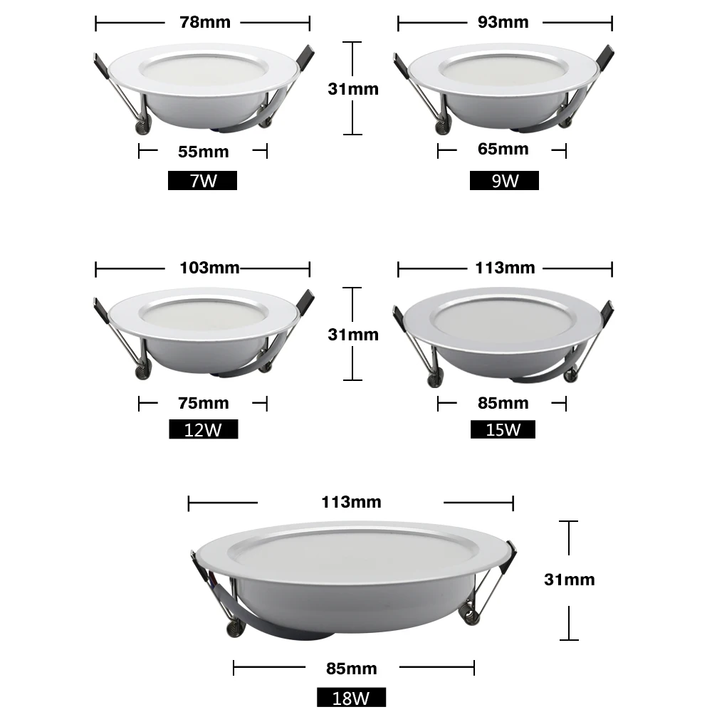 Светодиодный светильник, 18 Вт, 15 Вт, 12 Вт, 9 Вт, 7 Вт, Круглый встраиваемый светильник переменного тока, 220 В, светодиодный светильник, 240 в, домашний декор, спальня, кухня, внутренний Точечный светильник, ing