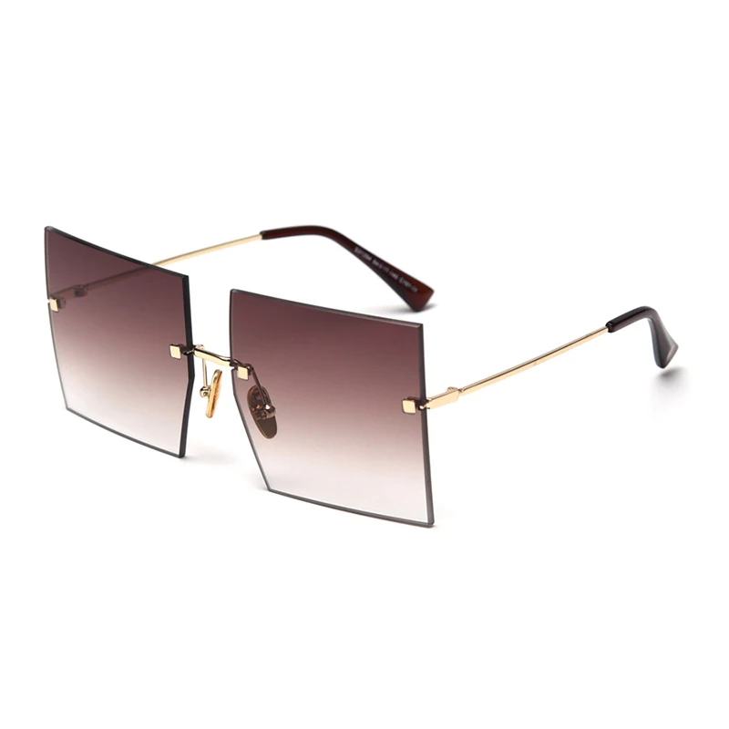 Большие квадратные женские солнцезащитные очки без оправы, новинка, роскошный бренд, Летний стиль, для девушек, красные, синие, прозрачные линзы, цельные, мужские оттенки, UV400 - Цвет линз: C6 Gold GradieCoffee