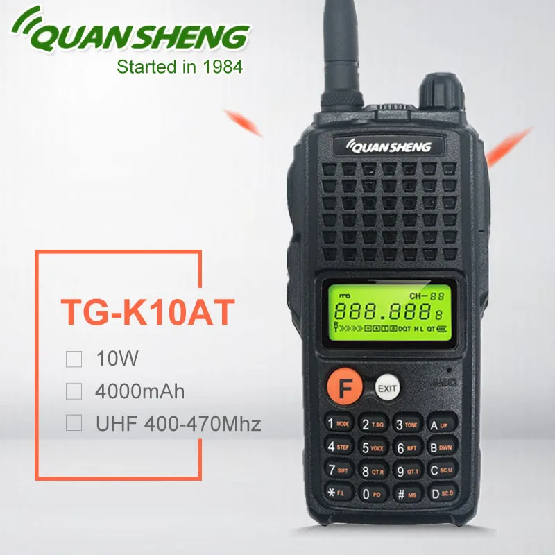 10 Вт QuanSheng TG-K10AT 10 ватт уоки-токи радиостанции comunicador UHF 400-470 МГц двухстороннее радио Amador 4000 мАч HF приемопередатчик