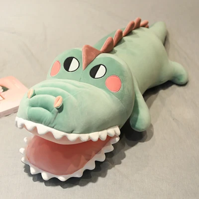 Adorable Cartoon Pink Green Big Mouth Crocodile Stereo Teeth Shy Expression Soft Sleeping Accompany Plush Doll  Kids Smoothing
