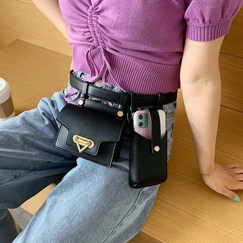 

2020 New Women Fanny Pack Waist Belt Bags Solid Color Two Pocket Women phone Bag Girls Bum Pouch Summer Chest Bag Pouch