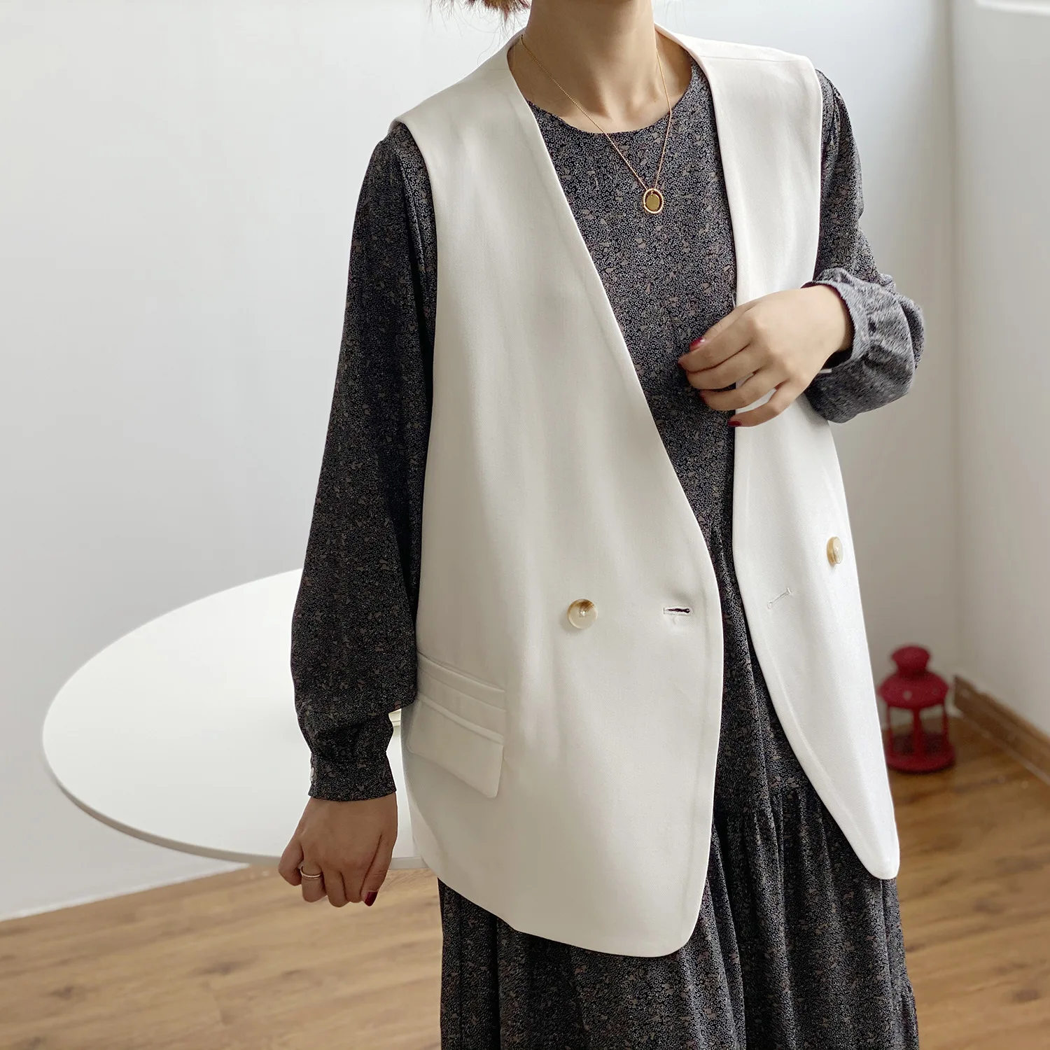 

Sleeveless Vest Women's 2020 Autumn New Korean Style Casual Loose One Button Coat Jacket Waistcoat Black/White/Blue