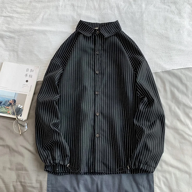 Privathinker, женские Полосатые блузки с коллажем, рубашка с длинным рукавом,, Корейская уличная одежда, офисные парные рубашки, осенняя женская верхняя одежда - Цвет: Black(AsianSize)