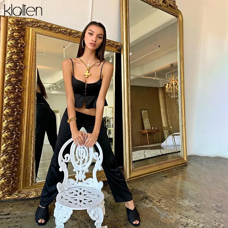 KLALIEN Мода Harajuku гофрированный черный тонкий мягкий камзол женский короткий топ горячая Распродажа уличный Повседневный жилет для отдыха