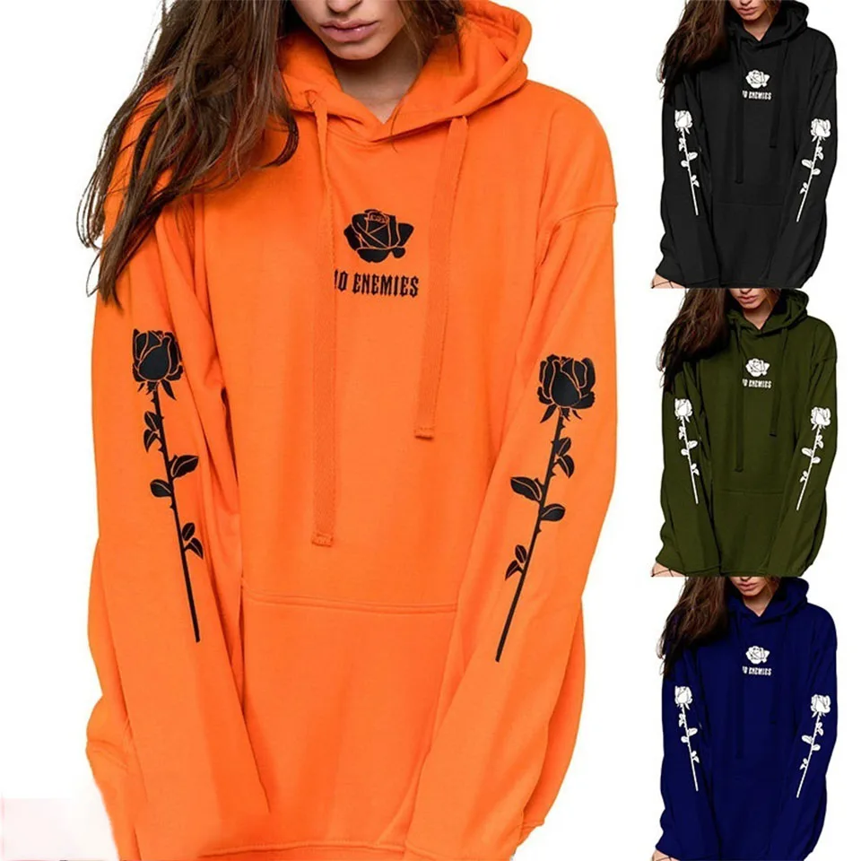

2020 Hoodies Women Kangaroo Pocket Printed Rose Hoodie Drawstring Stitching Long Sleeve Hoodies Harajuku Fashion Plus Size 5xl
