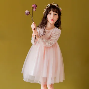 

2020 Autumn Girls Princess Dress Petals Designs Girl Dress Children Party Costume Lace Floral Embroidery Layered Kids Dresses