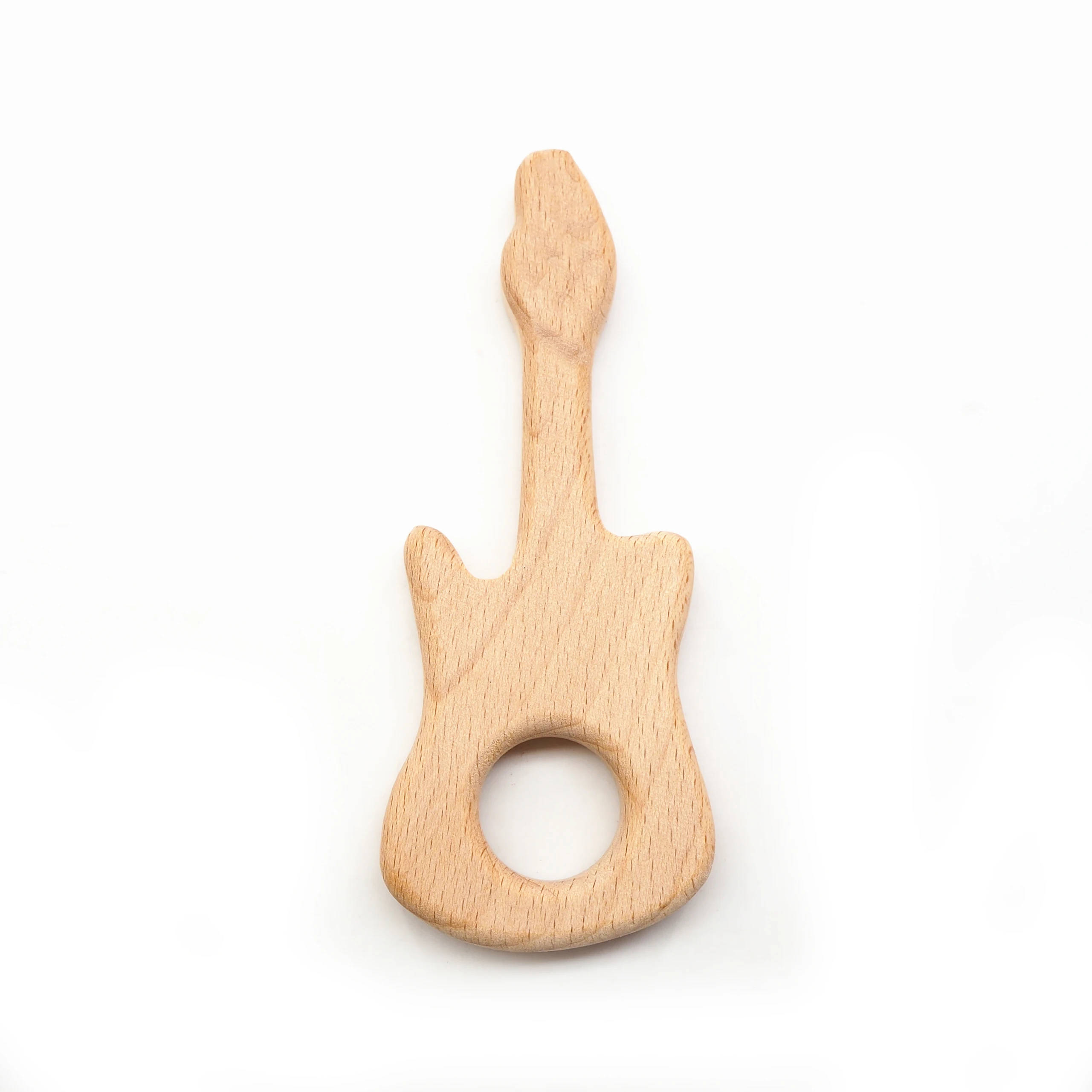 Chenkai 10pcs Guitar Wooden Teether Ring Nature Baby Rattle Grasping Toy DIY Organic Eco-friendly Wood Teething Accessories