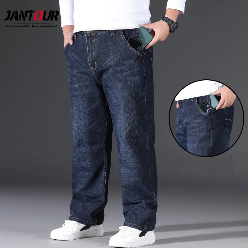 

Fashion Streetwear Men Jeans Loose Jeans Straight Denim Pants Business Casual Wide Leg Pants Anti-theft Zipper Design Trousers