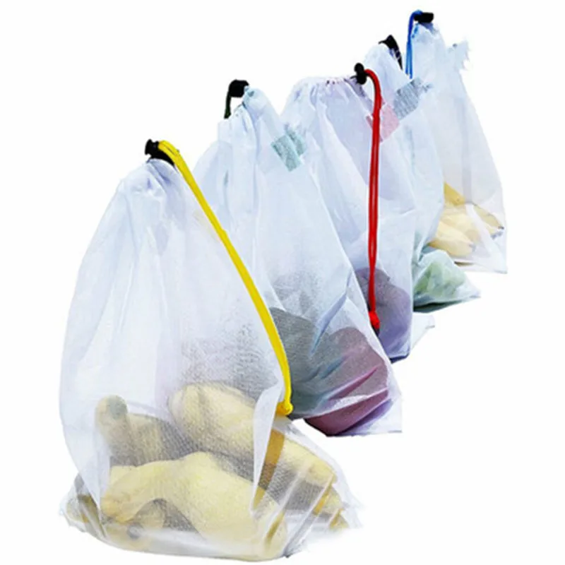 5 Pcs/Set Food Grade Safety and Environmental Protection Reusable Bags Black Rope Mesh Storage Vegetable & Fruit & Grocery Bags 5 Pcs/Set Food Grade Safety and Environmental Protection Reusable Bags Black Rope Mesh Storage Vegetable & Fruit & Grocery Bags